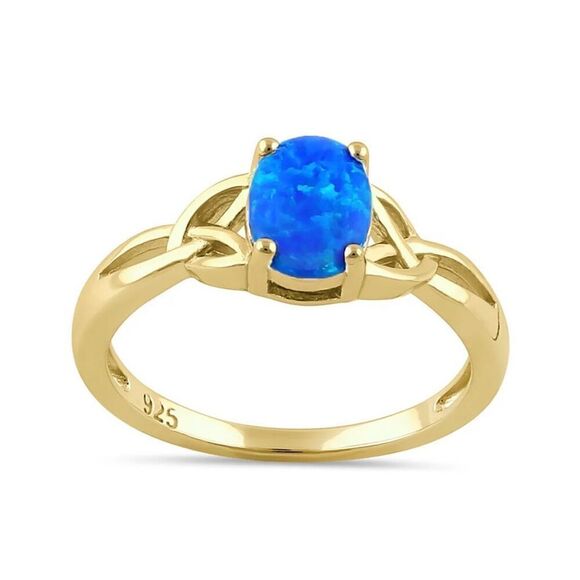 Charmed Blue Opal Center Stone Gold Vermeil Ring New - Picture 2 of 4